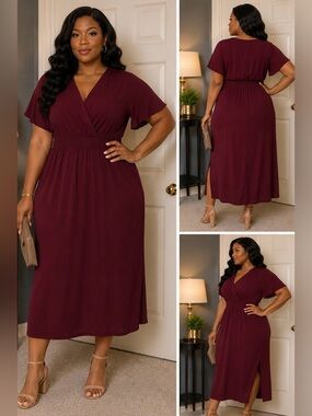 Classic Wrap Empire-Waist Midi Dress - Burgundy